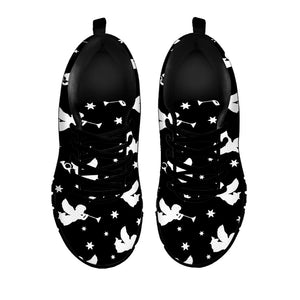 Black And White Angel Pattern Print Black Running Shoes