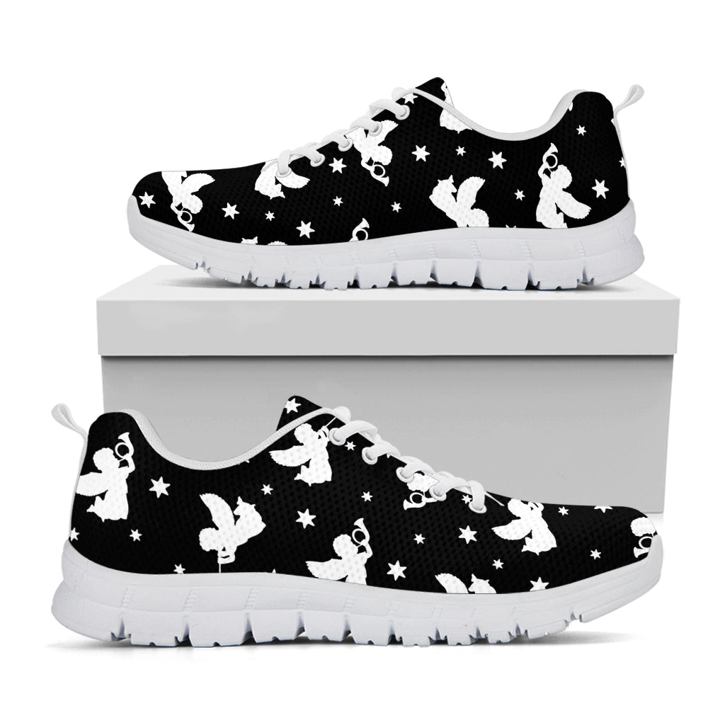 Black And White Angel Pattern Print White Running Shoes