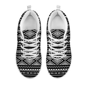 Black And White Aztec Ethnic Print White Running Shoes
