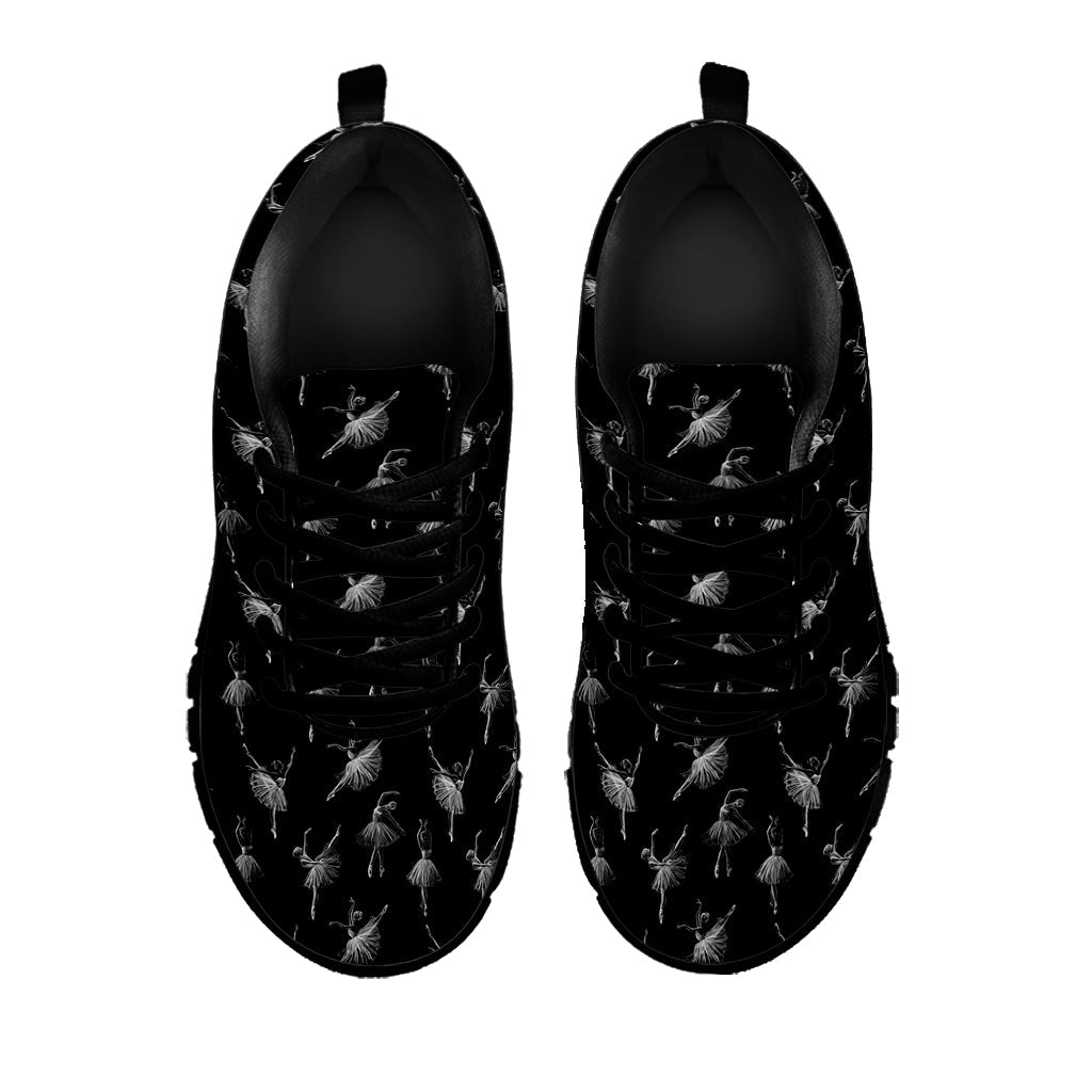 Black And White Ballet Pattern Print Black Running Shoes