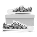 Black And White Boho Mandala Print White Low Top Sneakers