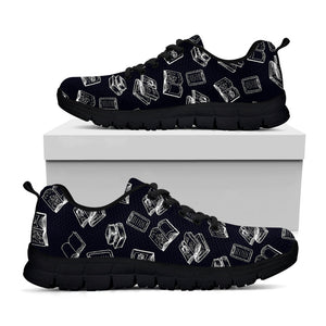 Black And White Books Pattern Print Black Running Shoes