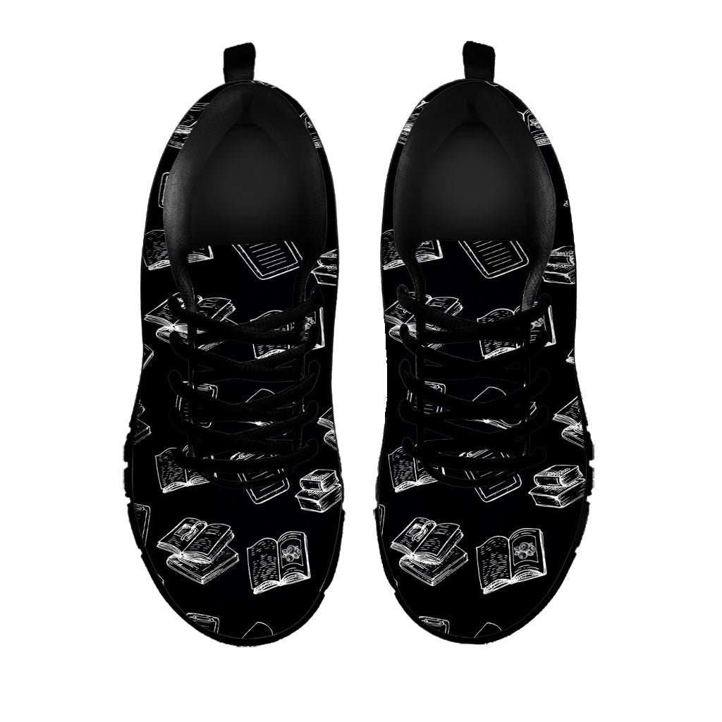 Black And White Books Pattern Print Black Running Shoes