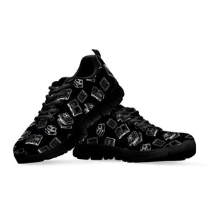 Black And White Books Pattern Print Black Running Shoes