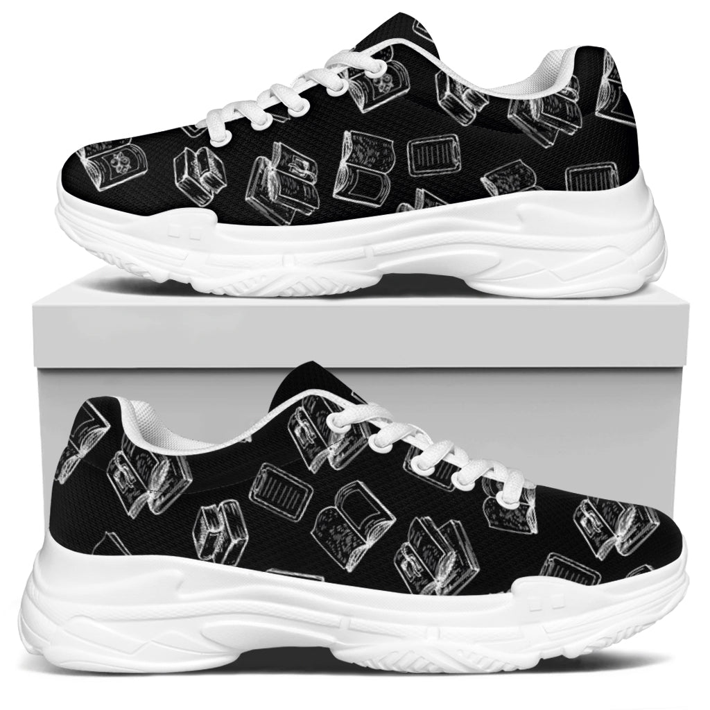 Black And White Books Pattern Print White Chunky Shoes