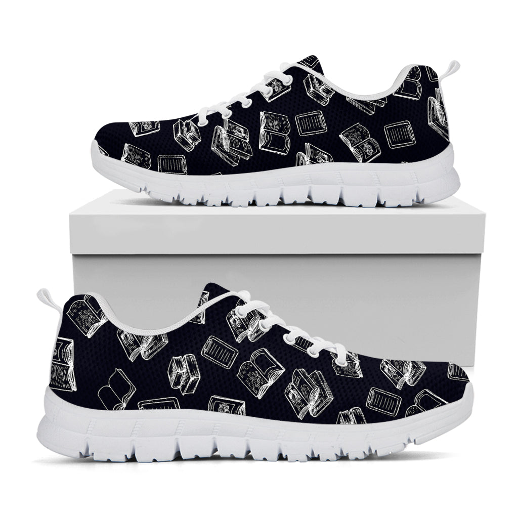 Black And White Books Pattern Print White Running Shoes