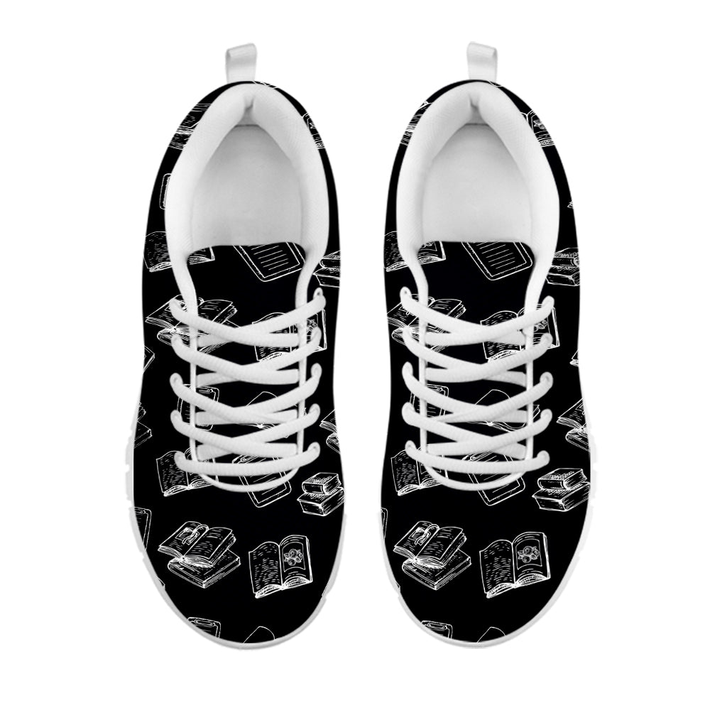 Black And White Books Pattern Print White Running Shoes