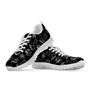 Black And White Books Pattern Print White Running Shoes