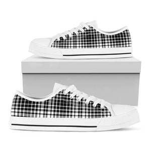 Black And White Border Tartan Print White Low Top Sneakers
