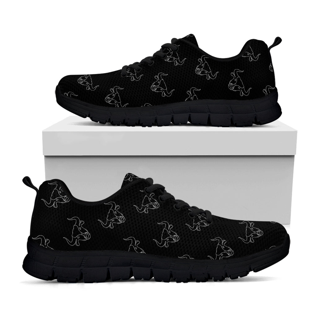 Black And White Bull Pattern Print Black Running Shoes