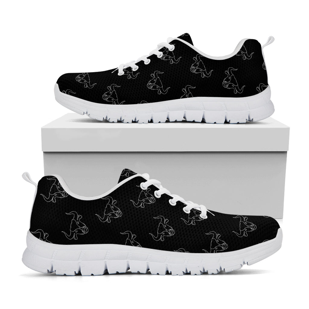 Black And White Bull Pattern Print White Running Shoes