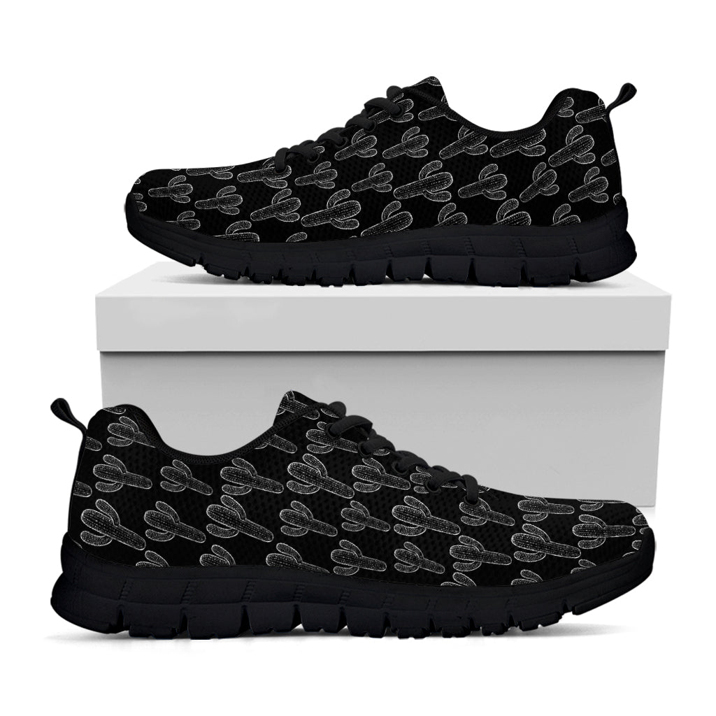Black And White Cactus Pattern Print Black Running Shoes