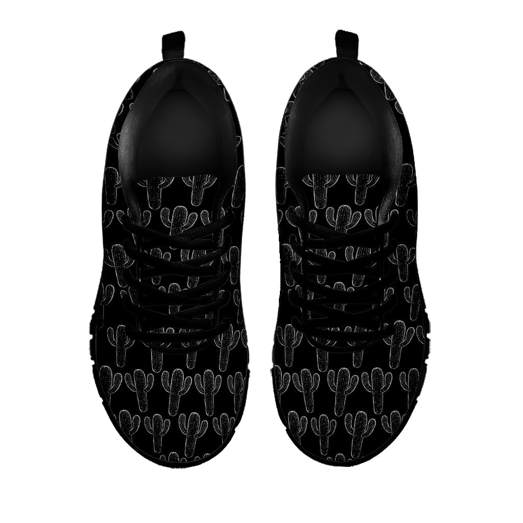 Black And White Cactus Pattern Print Black Running Shoes