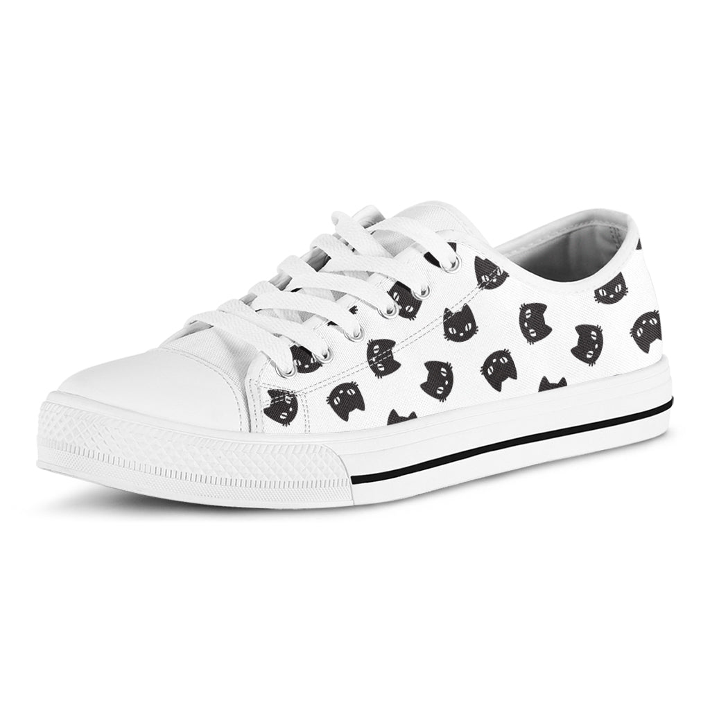 Black And White Cat Pattern Print White Low Top Sneakers