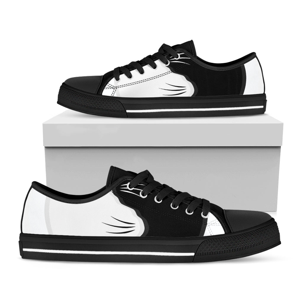 Black And White Cat Yin Yang Print Black Low Top Sneakers