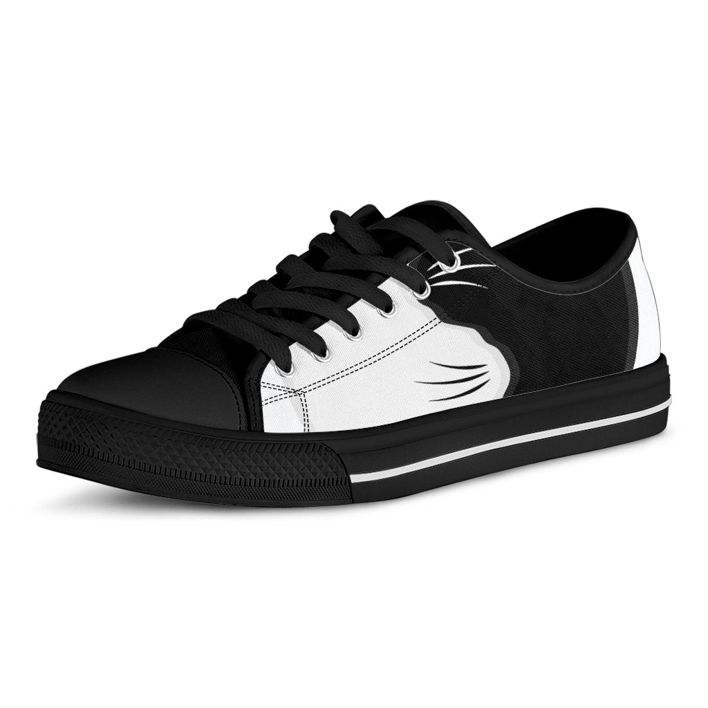Black And White Cat Yin Yang Print Black Low Top Sneakers