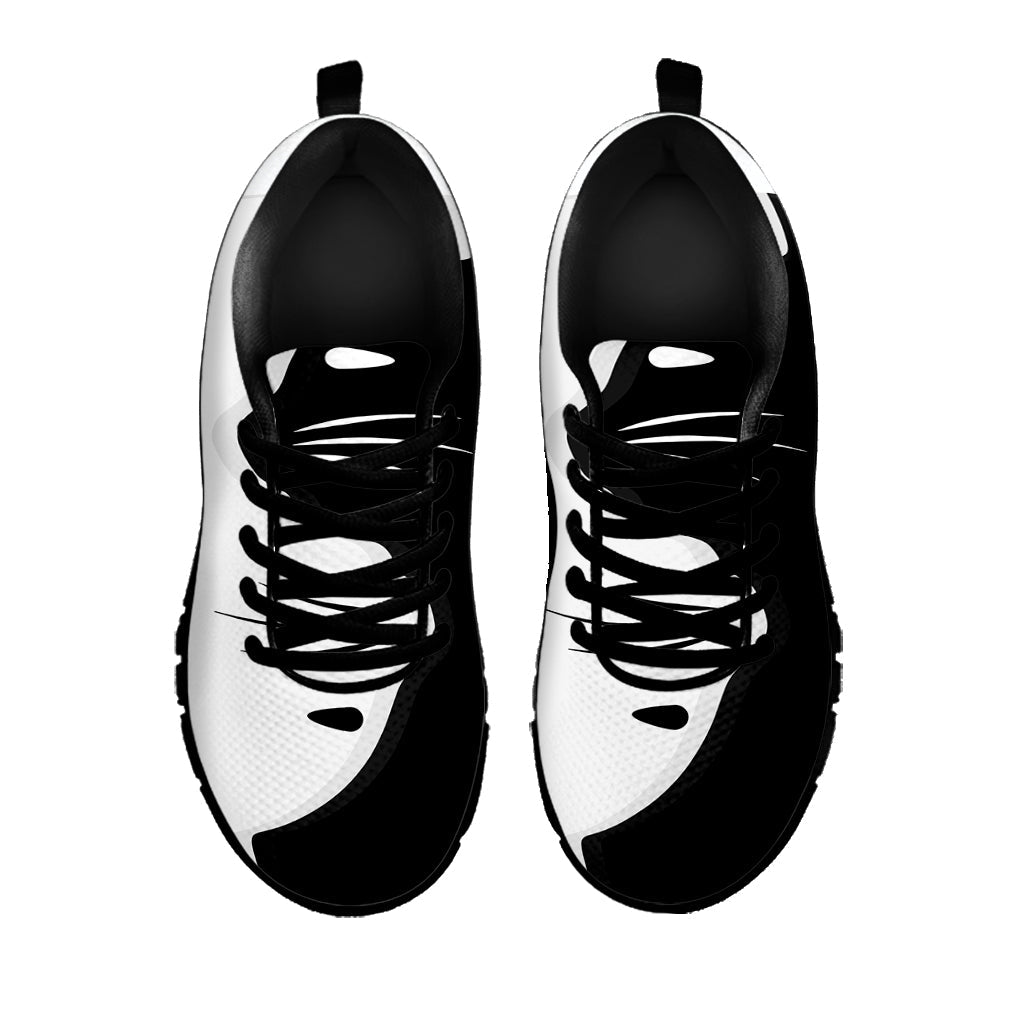 Black And White Cat Yin Yang Print Black Running Shoes