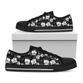 Black And White Cattleya Pattern Print Black Low Top Sneakers