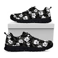 Black And White Cattleya Pattern Print Black Running Shoes