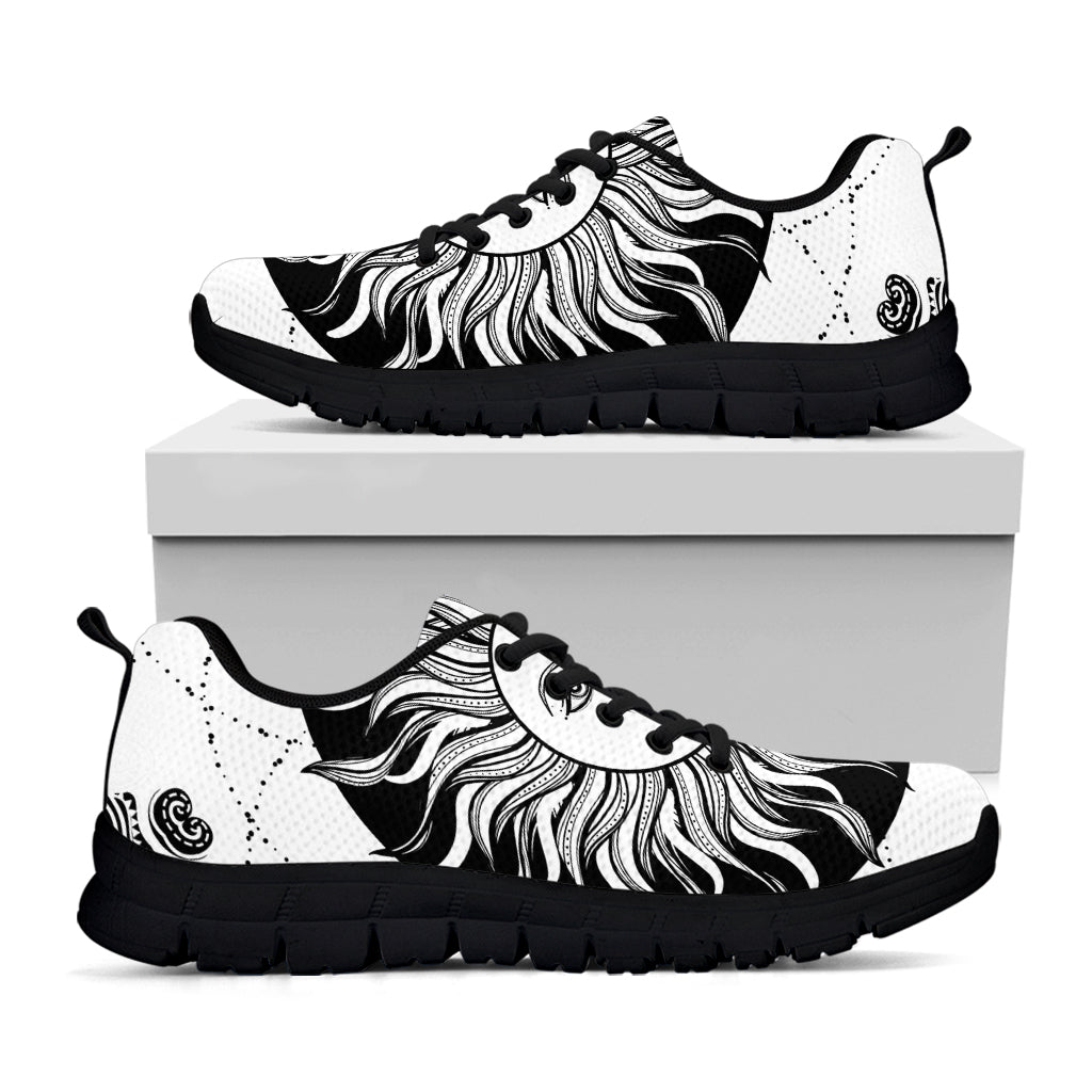 Black And White Celestial Sun Print Black Running Shoes