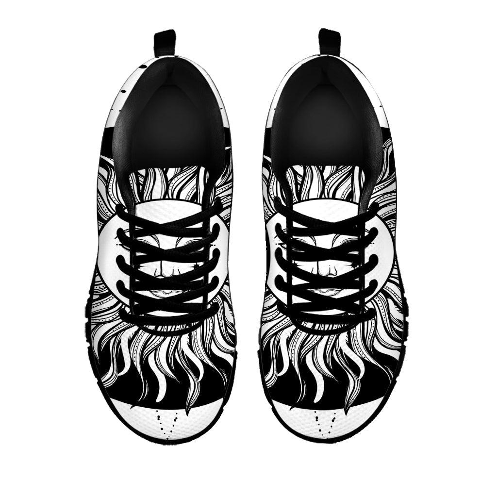 Black And White Celestial Sun Print Black Running Shoes