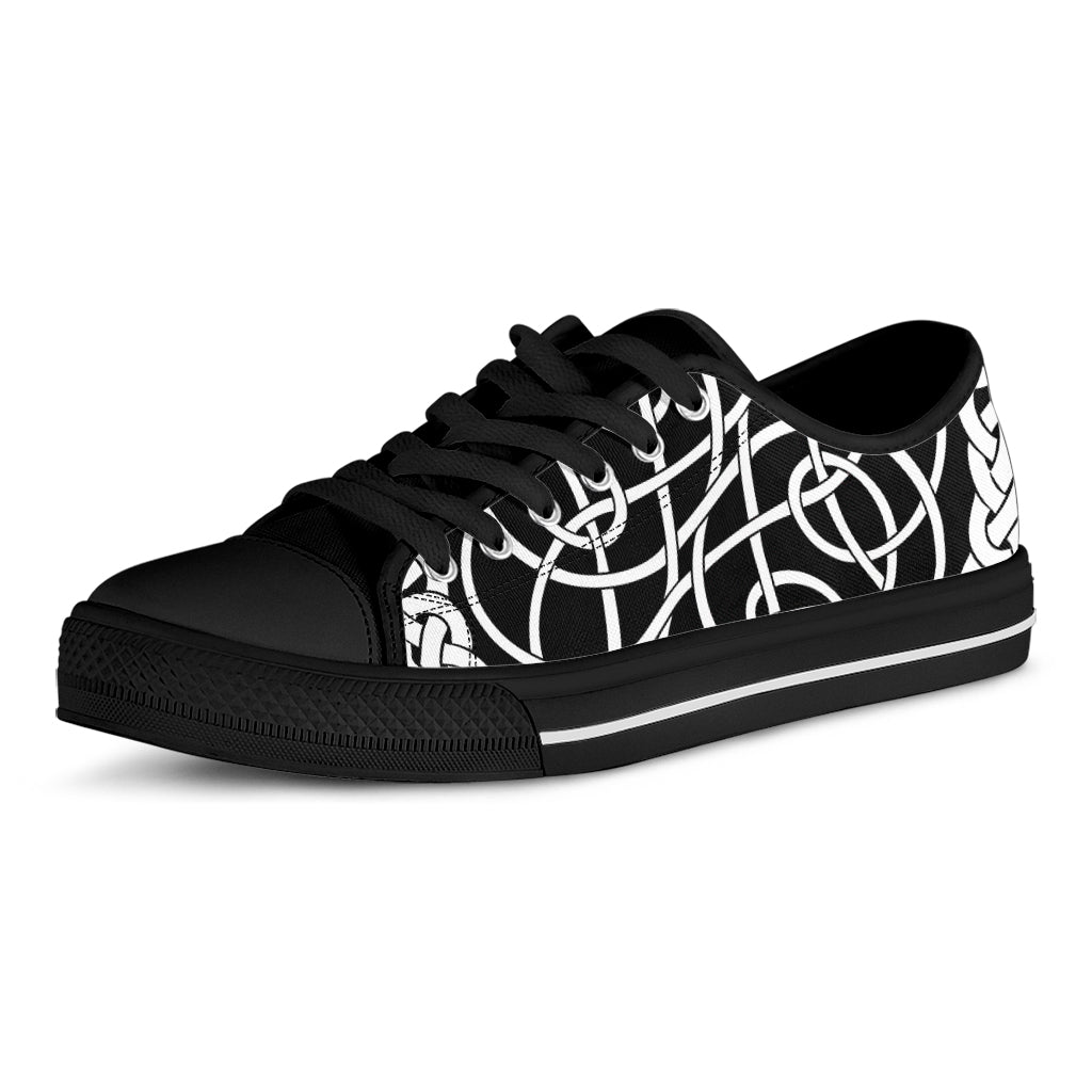 Black And White Celtic Knot Print Black Low Top Sneakers