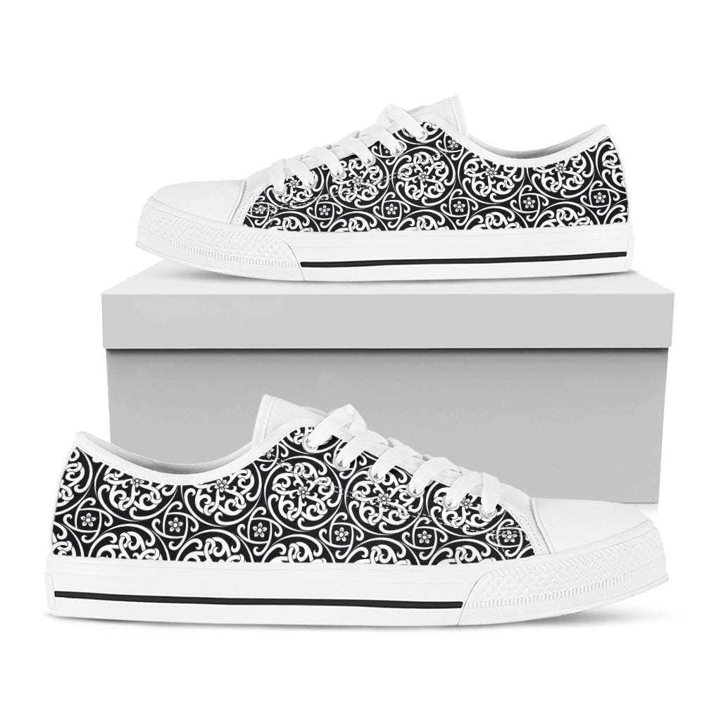Black And White Celtic Pattern Print White Low Top Sneakers