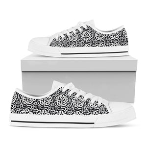 Black And White Celtic Pattern Print White Low Top Sneakers