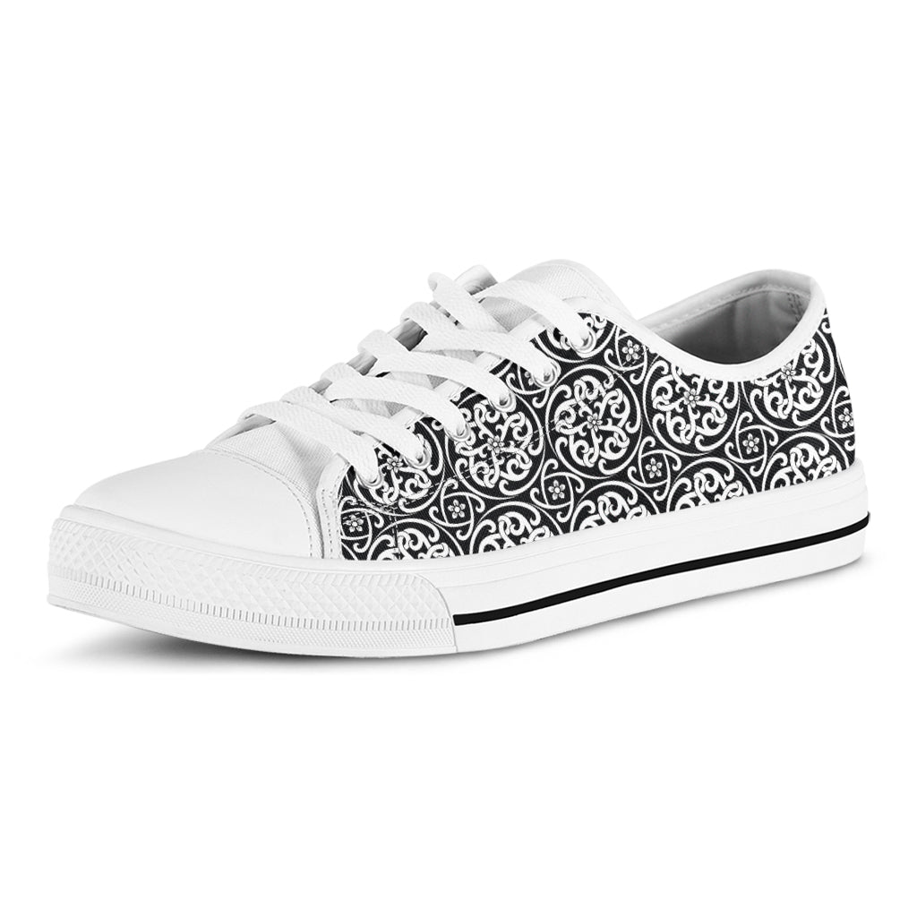 Black And White Celtic Pattern Print White Low Top Sneakers