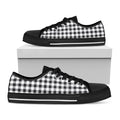 Black And White Check Pattern Print Black Low Top Sneakers