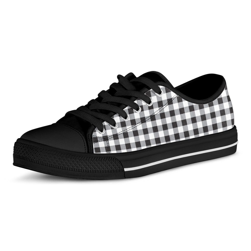 Black And White Check Pattern Print Black Low Top Sneakers