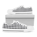 Black And White Check Pattern Print White Low Top Sneakers