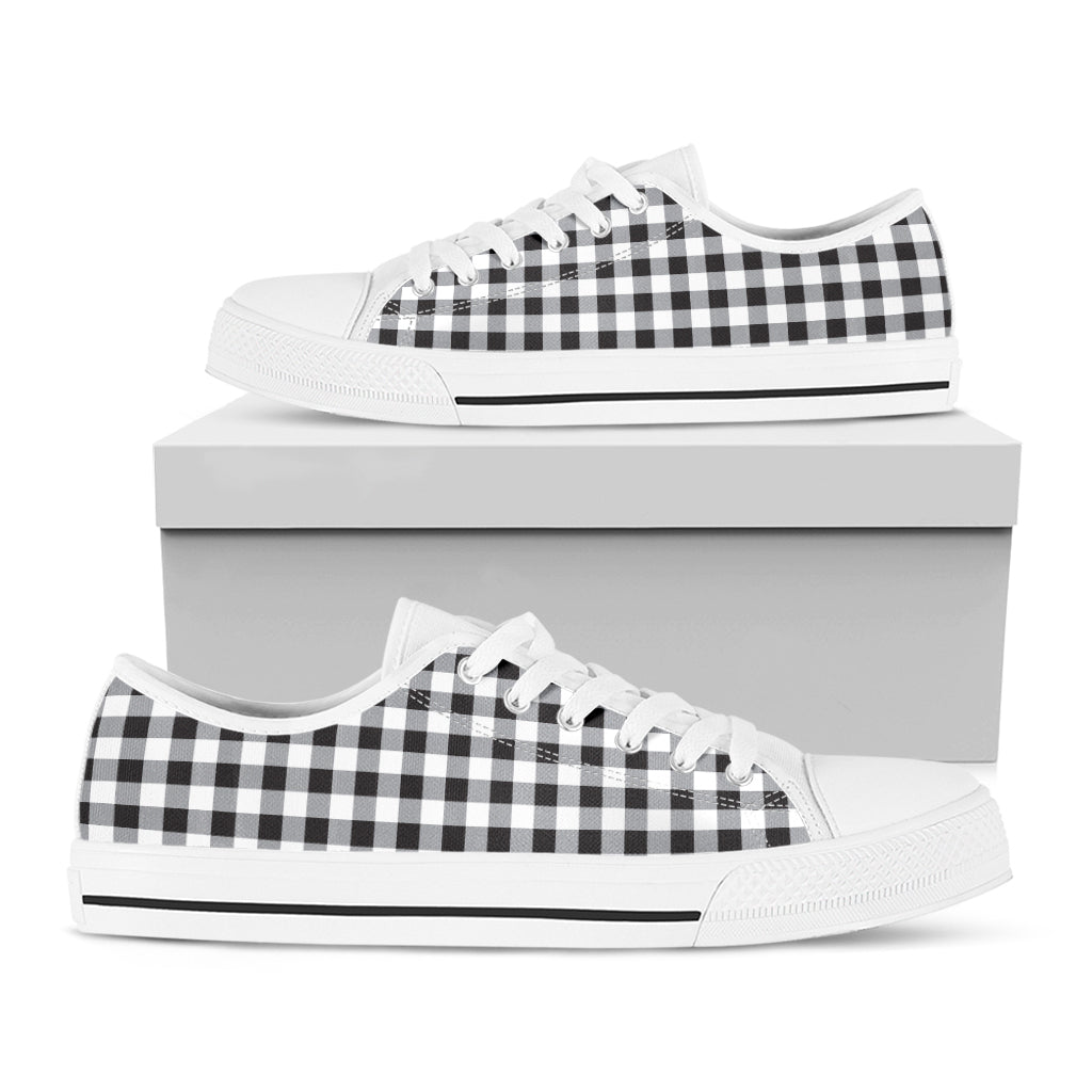Black And White Check Pattern Print White Low Top Sneakers