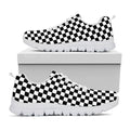Black And White Checkered Pattern Print White Running Shoes
