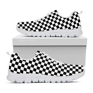 Black And White Checkered Pattern Print White Running Shoes
