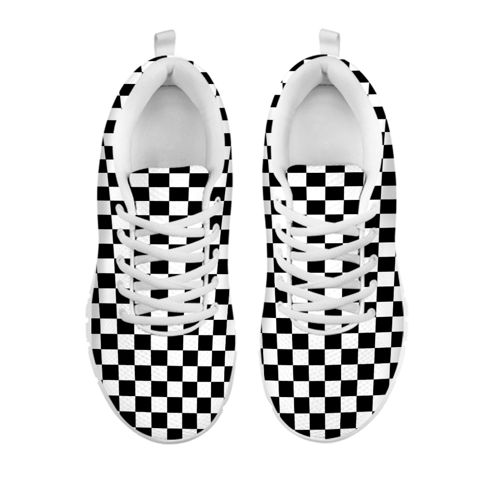 Black And White Checkered Pattern Print White Running Shoes