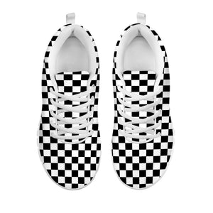 Black And White Checkered Pattern Print White Running Shoes