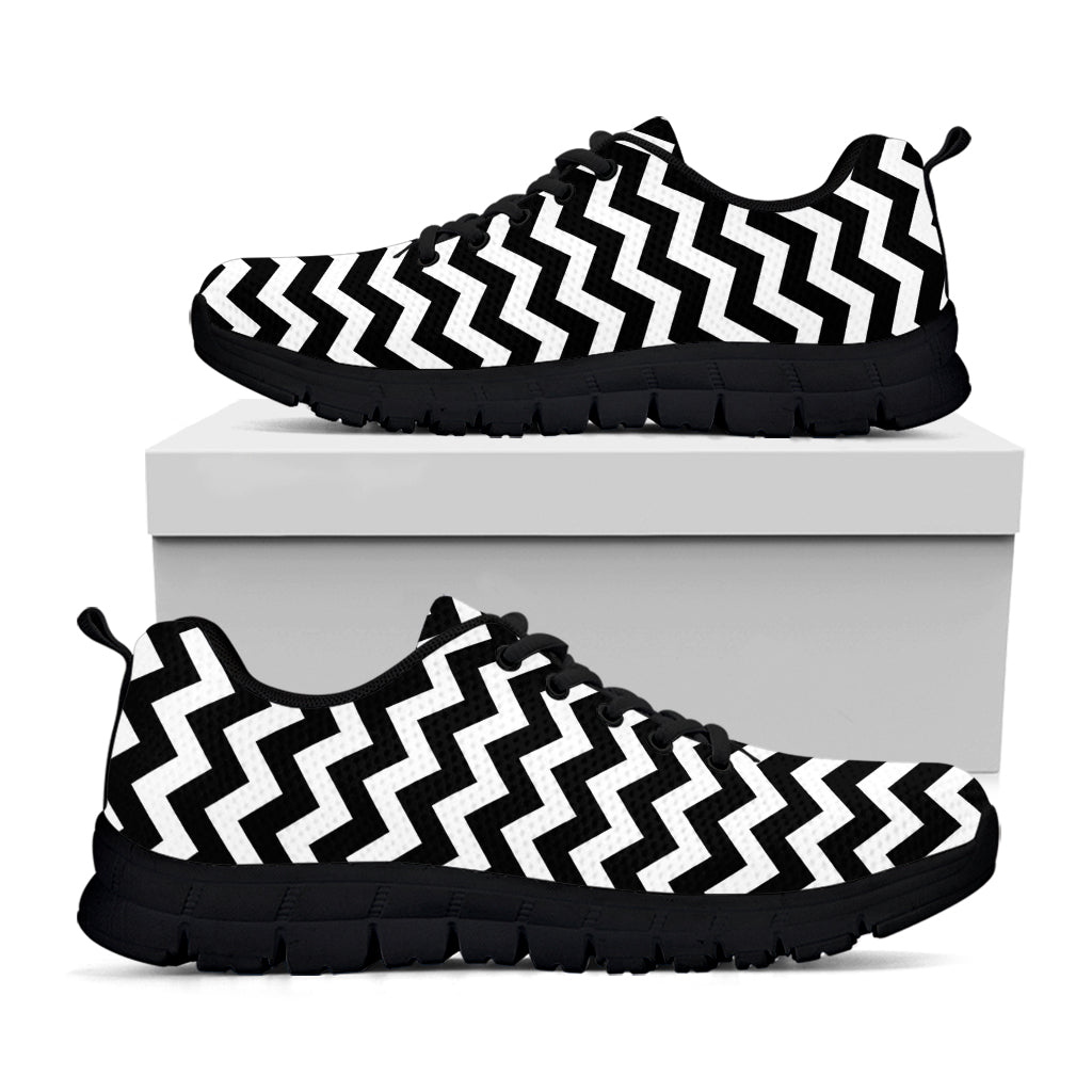Black And White Chevron Pattern Print Black Running Shoes