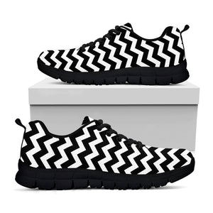 Black And White Chevron Pattern Print Black Running Shoes