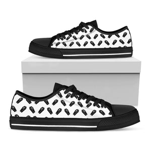 Black And White Coffin Pattern Print Black Low Top Sneakers