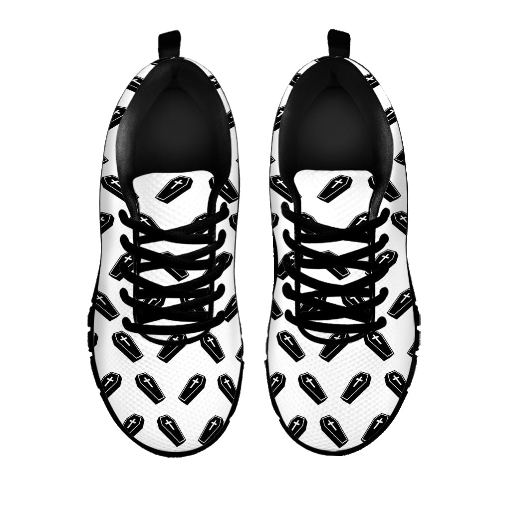 Black And White Coffin Pattern Print Black Running Shoes