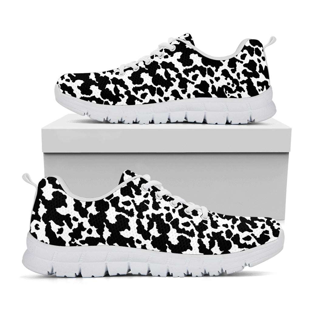 Black And White Cow Pattern Print White Running Shoes