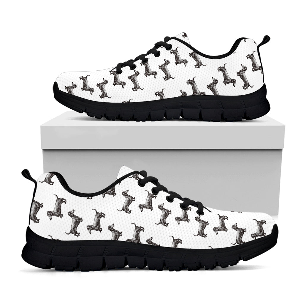 Black And White Dachshund Pattern Print Black Running Shoes