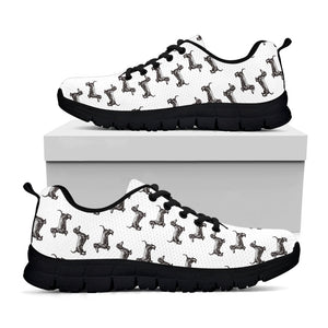 Black And White Dachshund Pattern Print Black Running Shoes
