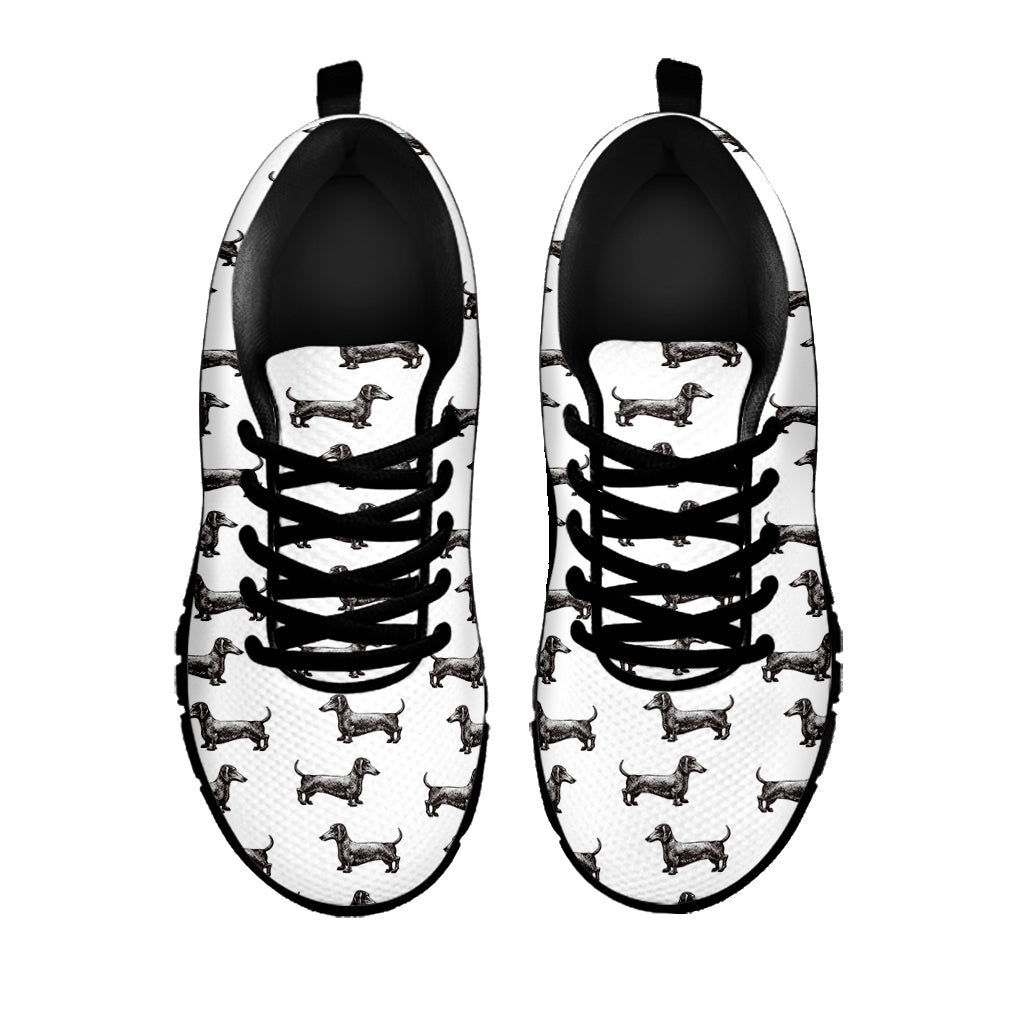 Black And White Dachshund Pattern Print Black Running Shoes