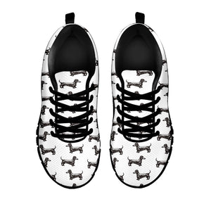 Black And White Dachshund Pattern Print Black Running Shoes