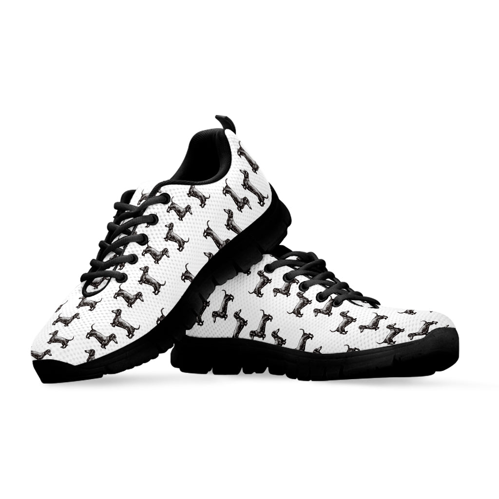 Black And White Dachshund Pattern Print Black Running Shoes