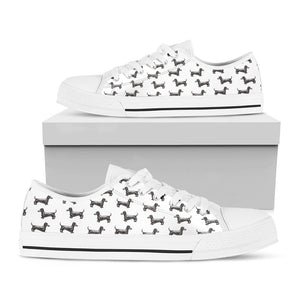 Black And White Dachshund Pattern Print White Low Top Sneakers
