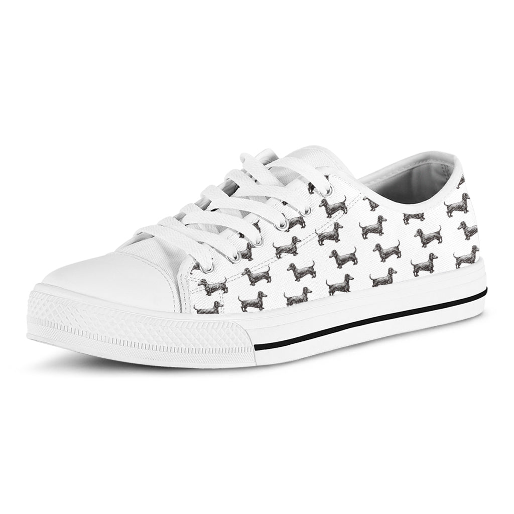 Black And White Dachshund Pattern Print White Low Top Sneakers