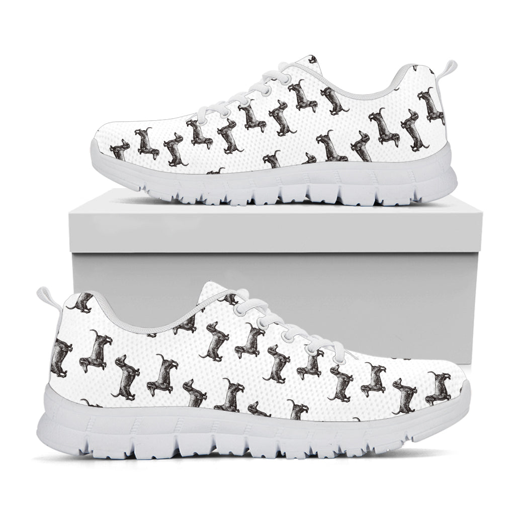 Black And White Dachshund Pattern Print White Running Shoes